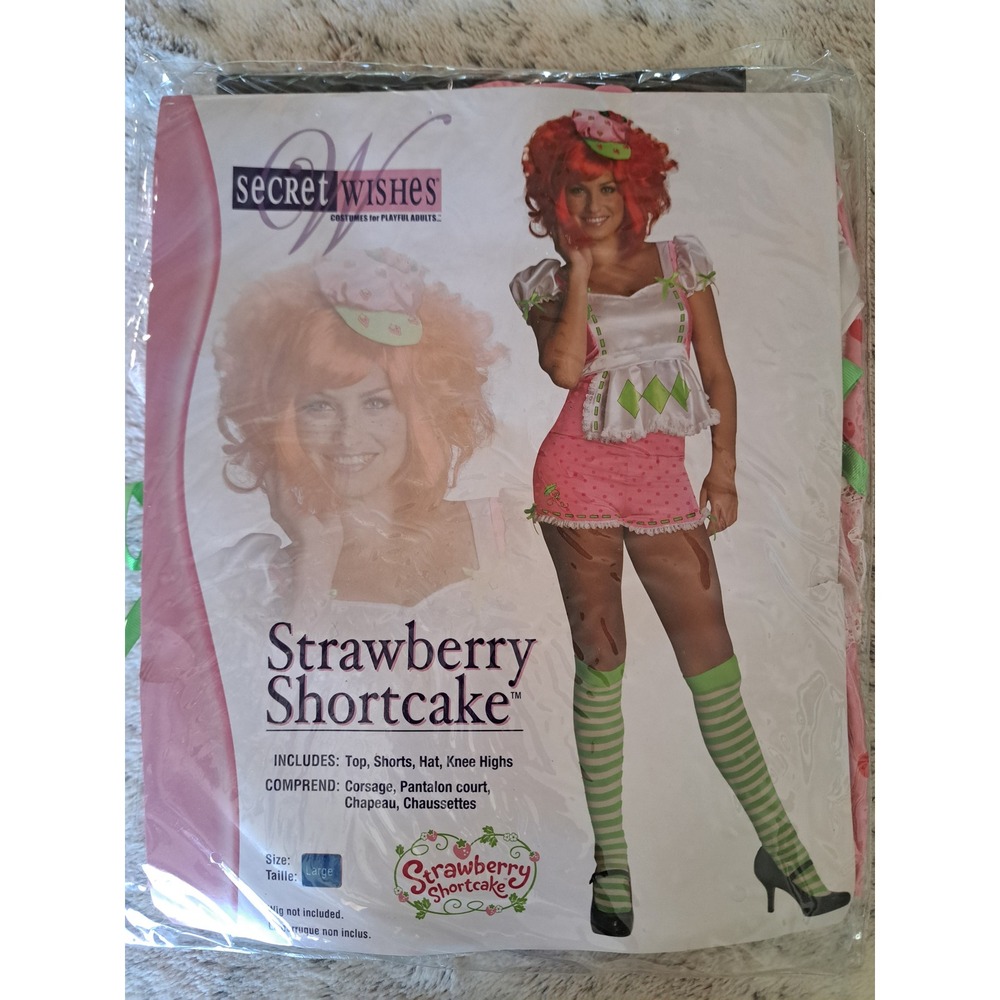 Secret Wishes Strawberry Shortcake Pink Green Adult Costume Large 10-14 NEW